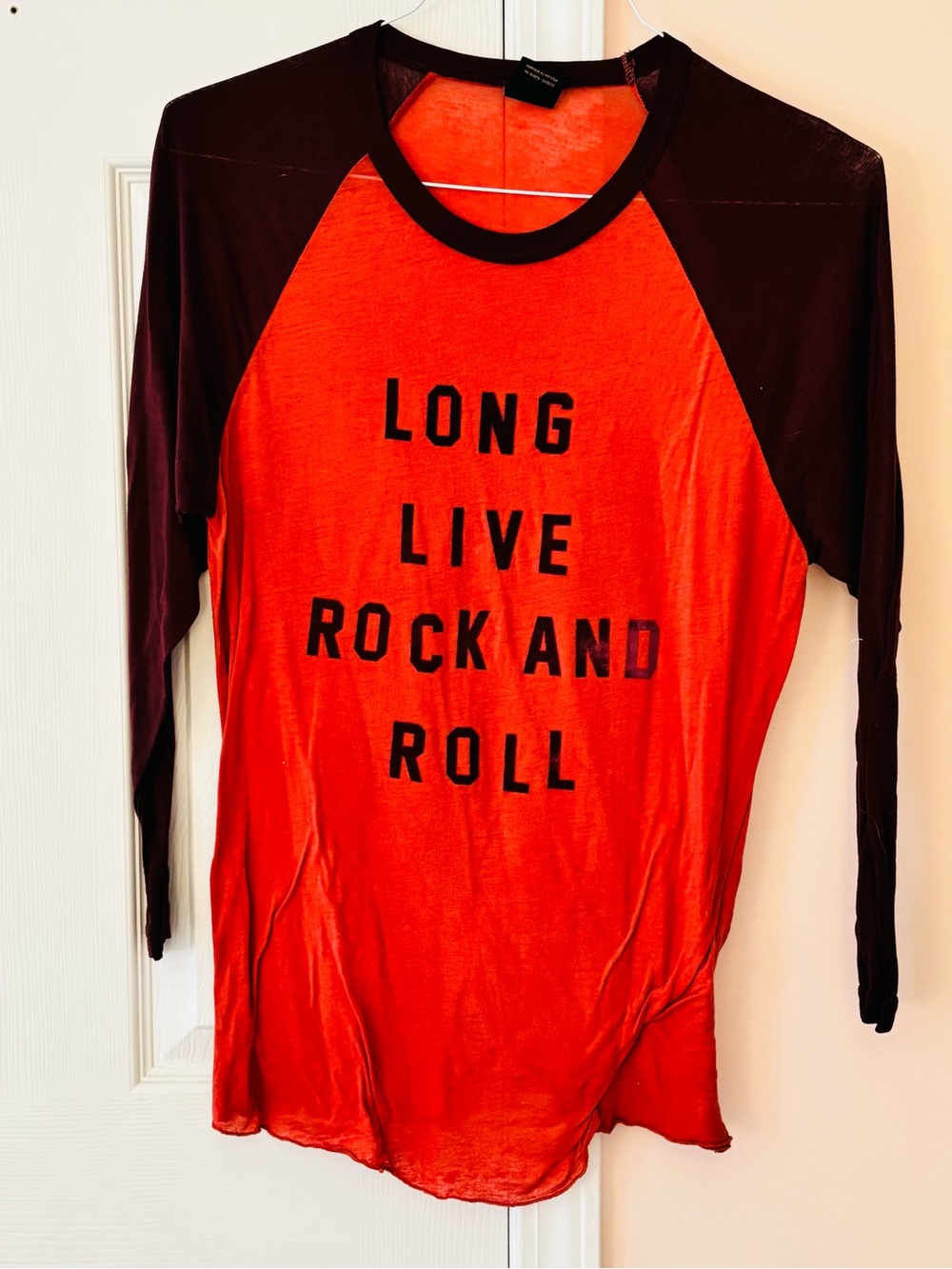 Obey Red-Orange Tee with Burgundy Neck Trim